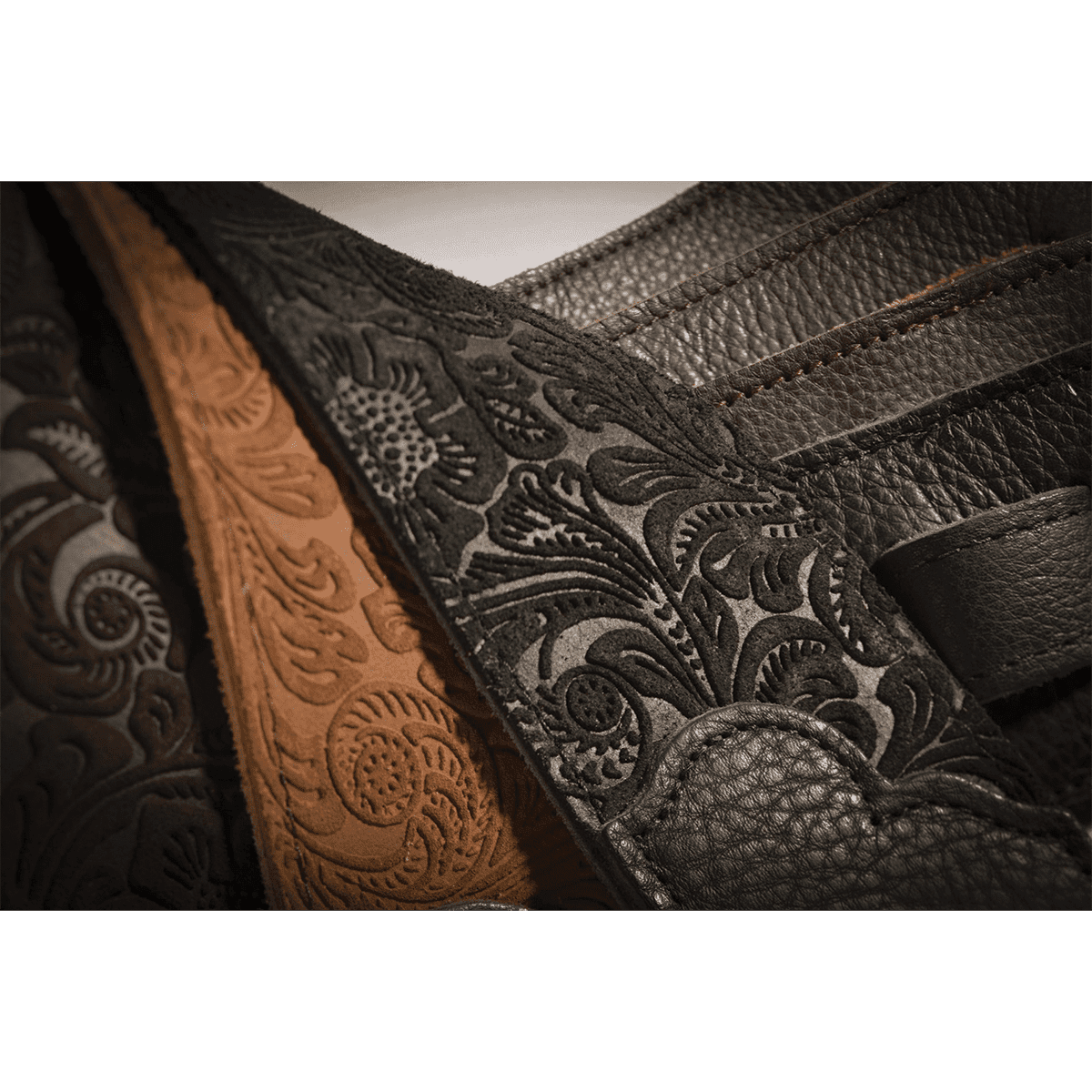 Franklin Embossed 2.5" Chocolate Suede with Pebbled Chocolate Glove Leather End Franklin Straps