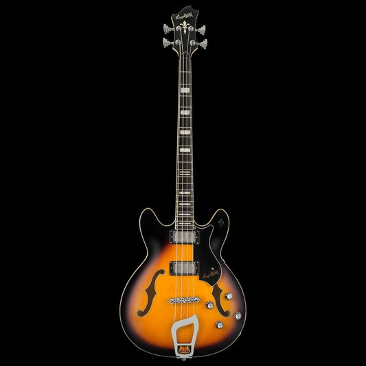 Hagstrom Viking Left Hand Semi-Hollow Bass Guitar in Tobacco Sunburst Gloss Hagstrom Guitars Semi-Hollow Bass Guitars