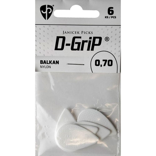 Janicek D-Grip Balkan Nylon Pick in White 0.70mm - 6pk Janicek Picks Picks