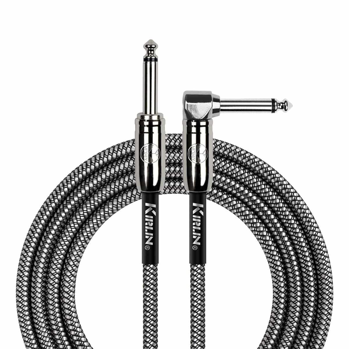 Kirlin IWCC202BK 10ft Black Entry Woven Instrument Cable RA - Straight with Chrome Ends Kirlin Cables & Leads
