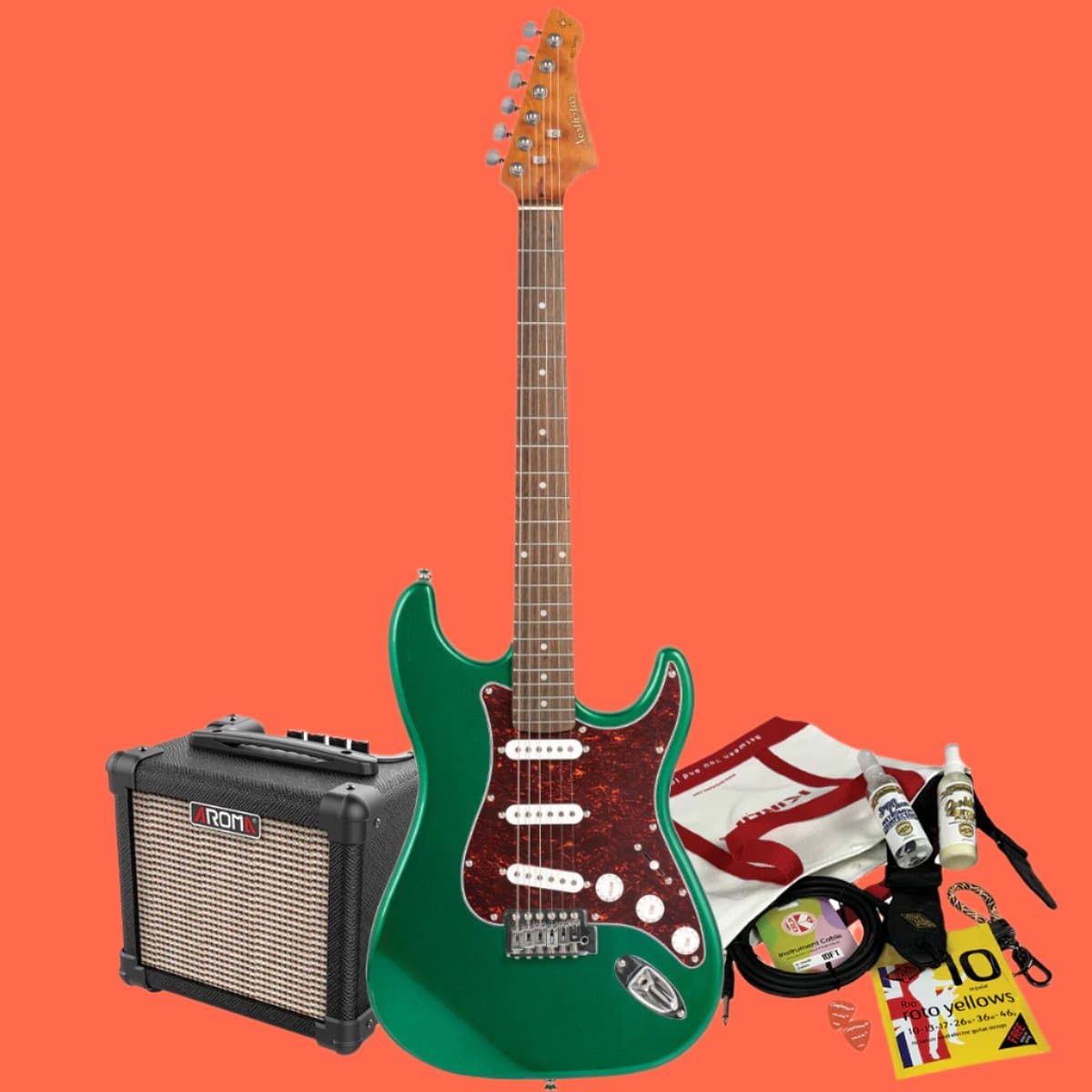Northstar S-Style Electric Guitar Emerald Green with Aroma 10W Amp & Accessory Pack Northstar Electric Guitars