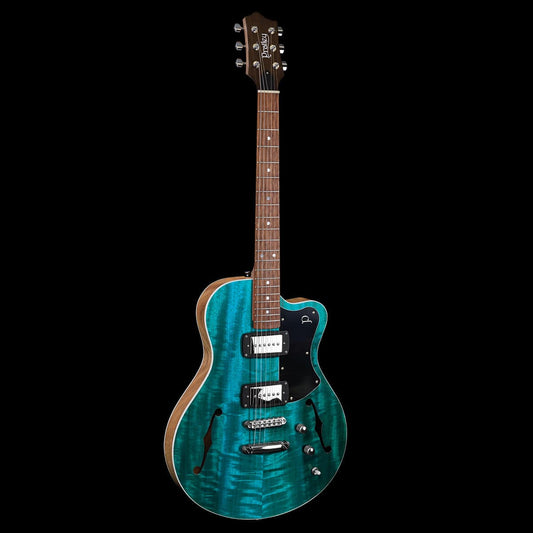 Pratley Electric Semi-Hollow Blue Lagoon Single Cut SD Phat Cat P90 Set Pratley Guitars Semi-Hollow Guitars