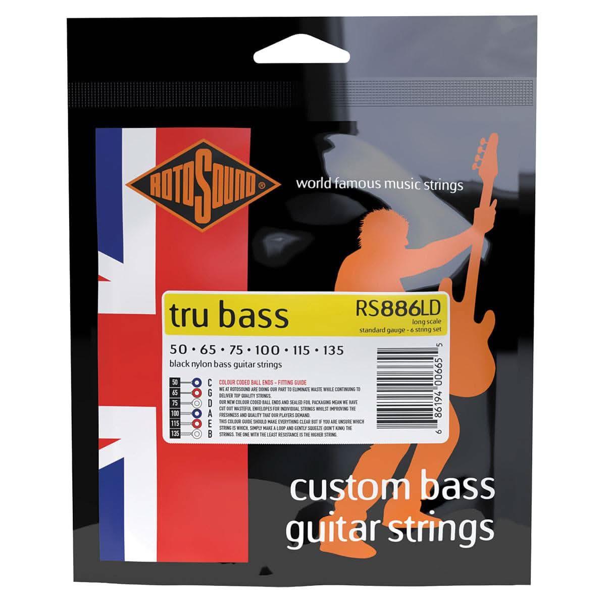 Rotosound RS886LD Tru Bass 88 Black Nylon Tapewound 6 string 50-135 Rotosound Bass Guitar Strings