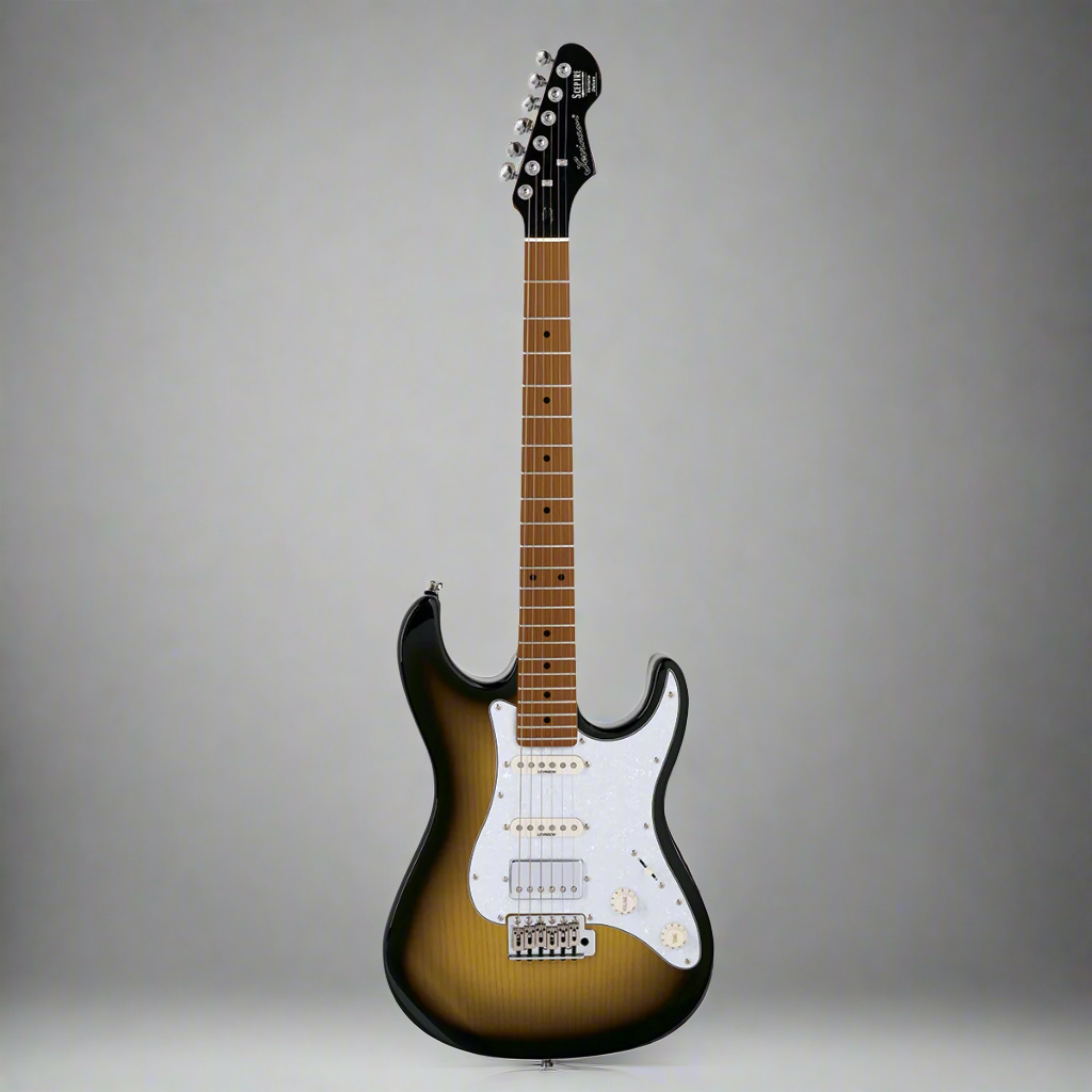 Sceptre Ventana Deluxe Double Cutaway HSS See Thru 2 Tone Sunburst Sceptre Electric Guitars