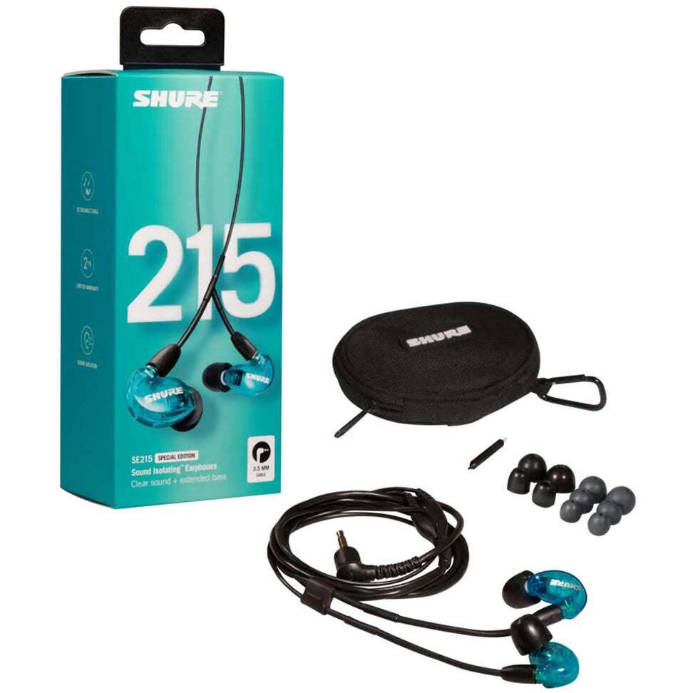 Shure SE215 Sound Isolating Earphones in Translucent Blue