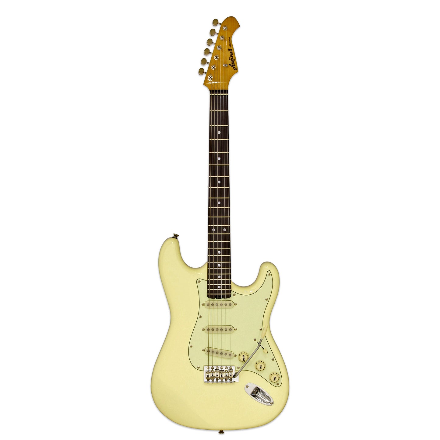 Aria STG-62 Modern Classics Series Electric Guitar in Vintage White-Vintage White with Mint Green Pickguard