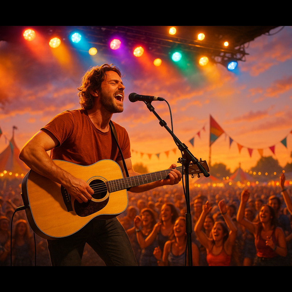 SOMEONE PLAYING THE GUITAR IN A FESTIVAL