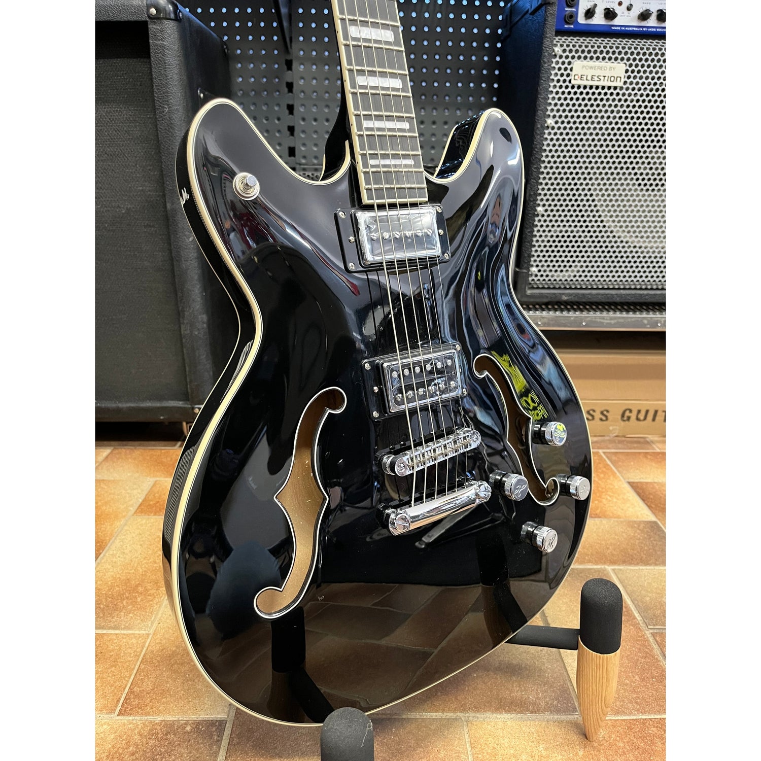 Hagstrom Viking Deluxe Baritone Semi-Hollow Guitar in Black Gloss