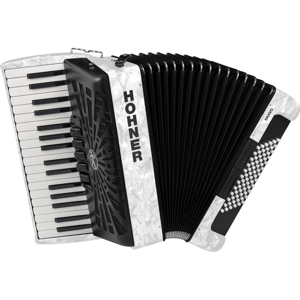 Hohner Bravo III 72 Bass Chromatic Accordion in White Pearl Hohner Bass Accordion, Chromatic Accordion, Hohner Accordion, Hohner Bass Accordion 1