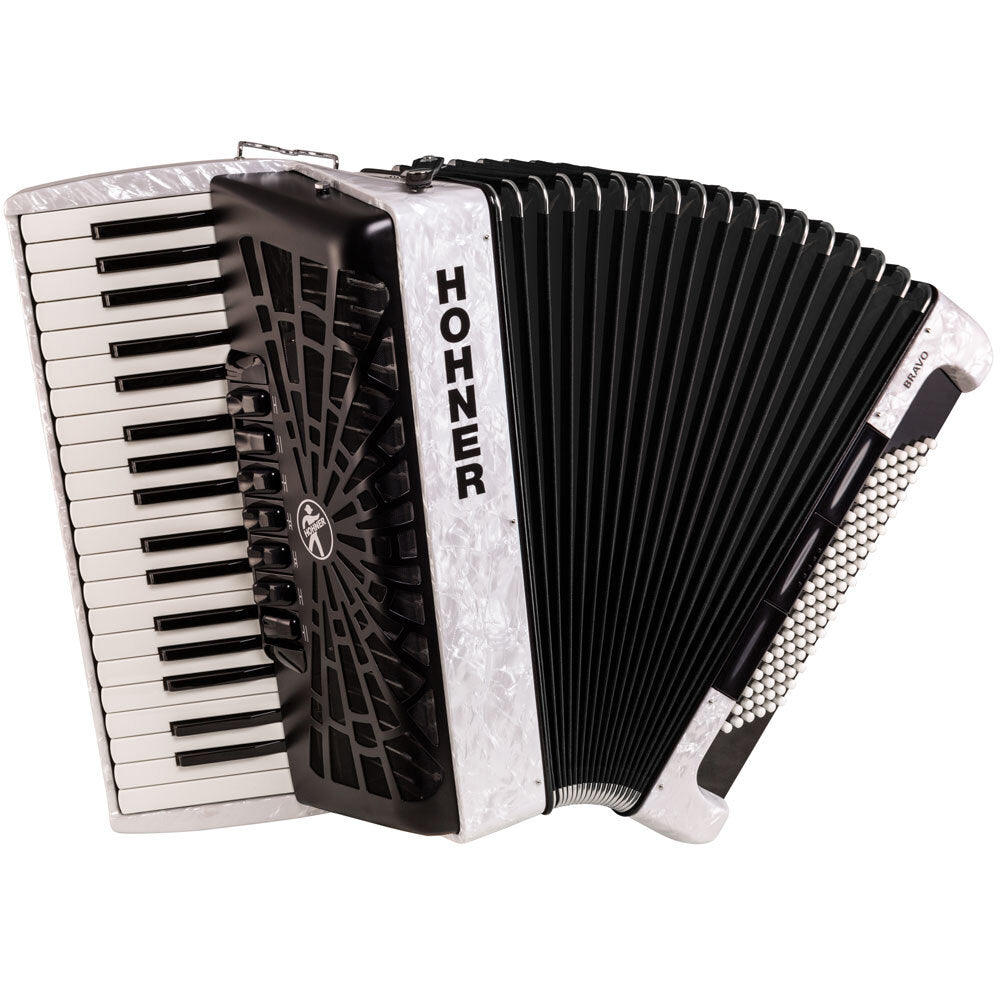 Hohner Bravo III 96 Bass Chromatic Accordion In White Pearl Hohner Bass Accordion, Chromatic Accordion, Hohner Accordion, Hohner Bass Accordion 1