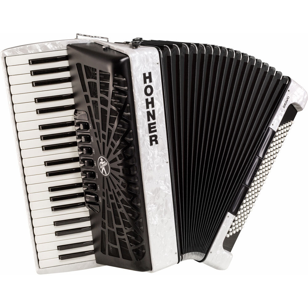 Hohner Bravo III 120 Bass Chromatic Accordion in White Pearl Hohner Bass Accordion, Chromatic Accordion, Hohner Accordion, Hohner Bass Accordion 1