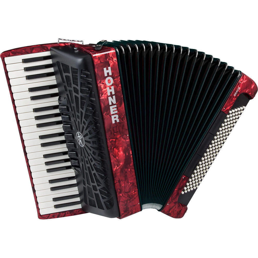 Hohner Bravo III 120 Bass Chromatic Accordion in Red Pearl Hohner Bass Accordion, Chromatic Accordion, Hohner Accordion, Hohner Bass Accordion 1