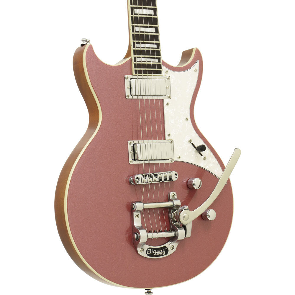 Aria 212-MK2 Bowery Semi-Hollow Electric Guitar in Cadillac Pink