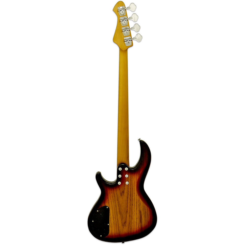 Aria 313JP Detroit Series 4-String Fretless Bass Guitar in Open-Pore Sunburst Finish
