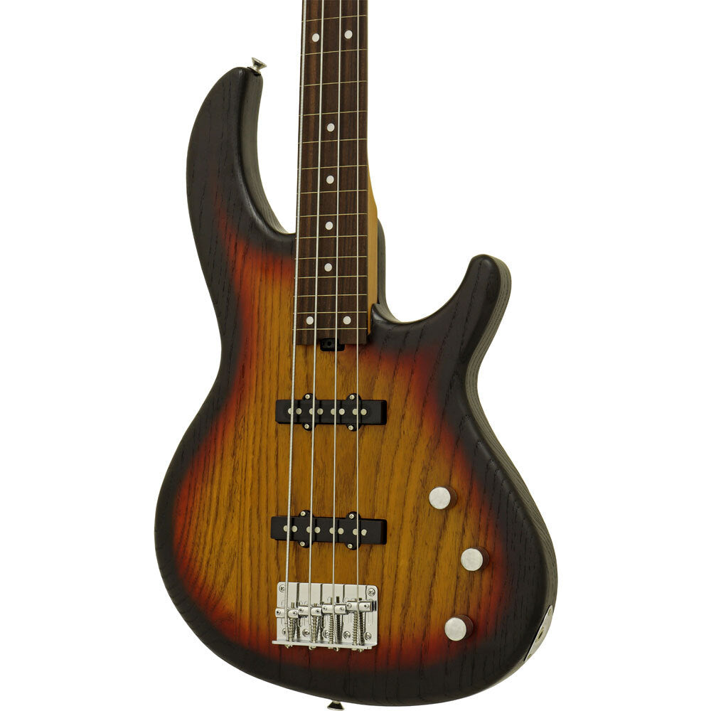 Aria 313JP Detroit Series 4-String Fretless Bass Guitar in Open-Pore Sunburst Finish