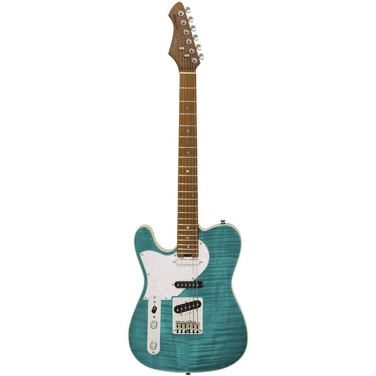 Aria 615-MK2 Nashville Left Handed Electric Guitar in Turquoise Blue Gloss Finish