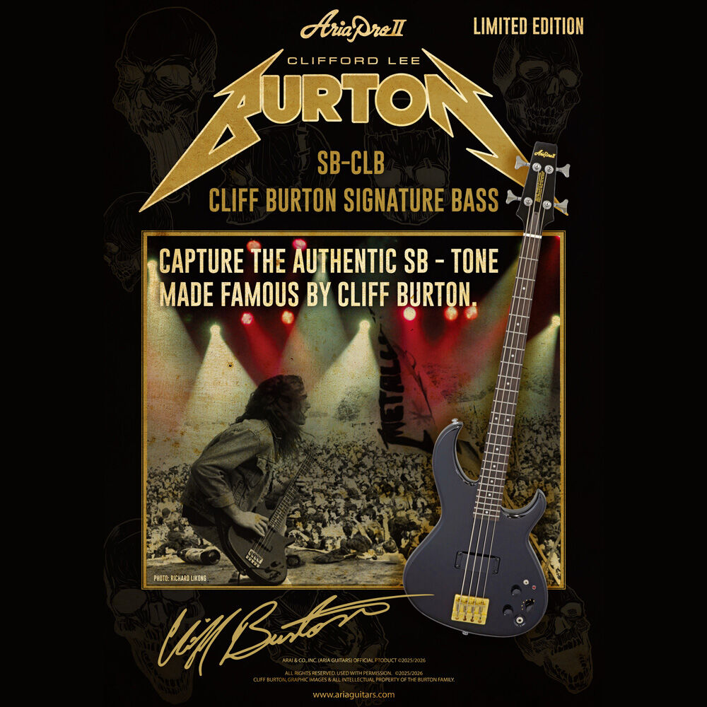 Aria Pro II Cliff Burton Signature SB-1000 Electric Bass Black