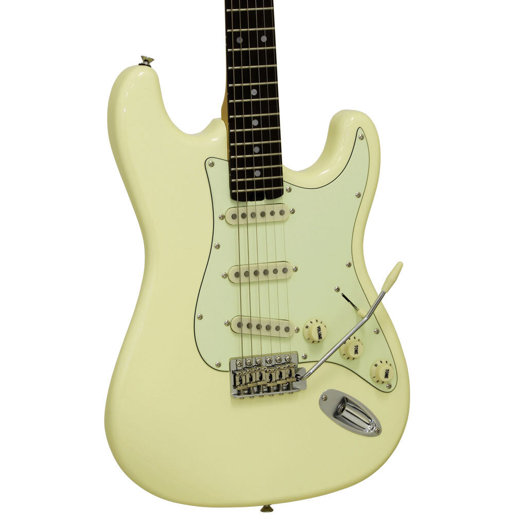 Aria STG-62 Modern Classics Series Electric Guitar in Vintage White-Vintage White with Mint Green Pickguard