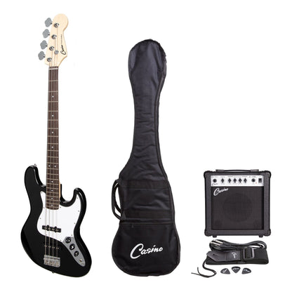 Casino J-Style Electric Bass Guitar and 15 Watt Amplifier Pack (Black) - GIG Guitars