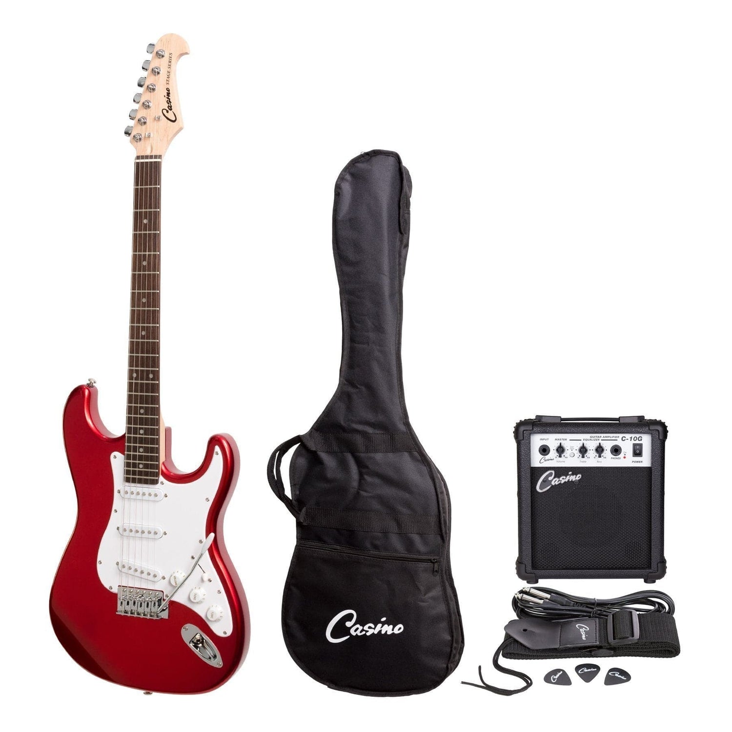 Casino ST-Style Electric Guitar and 10 Watt Amplifier Pack (Candy Apple Red) - GIG Guitars