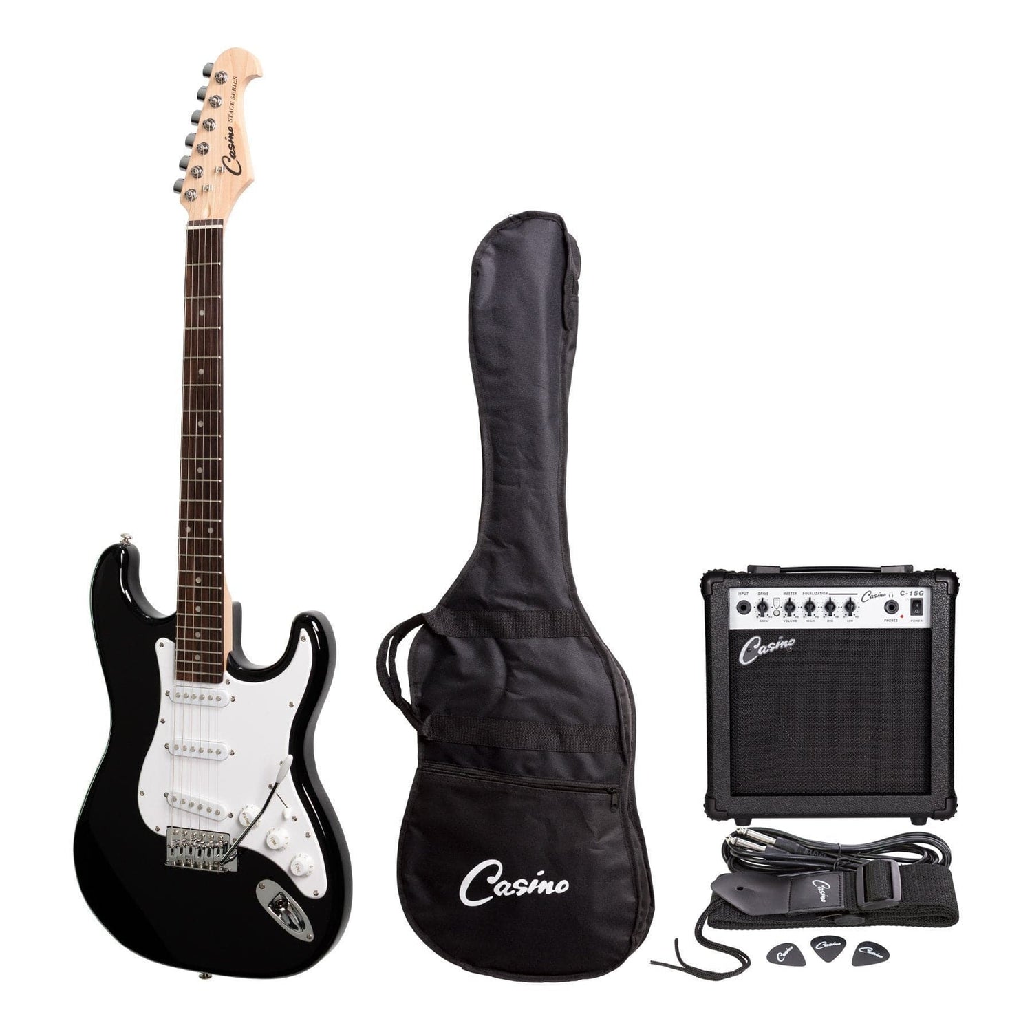 Casino ST-Style Electric Guitar and 15 Watt Amplifier Pack (Black) - GIG Guitars