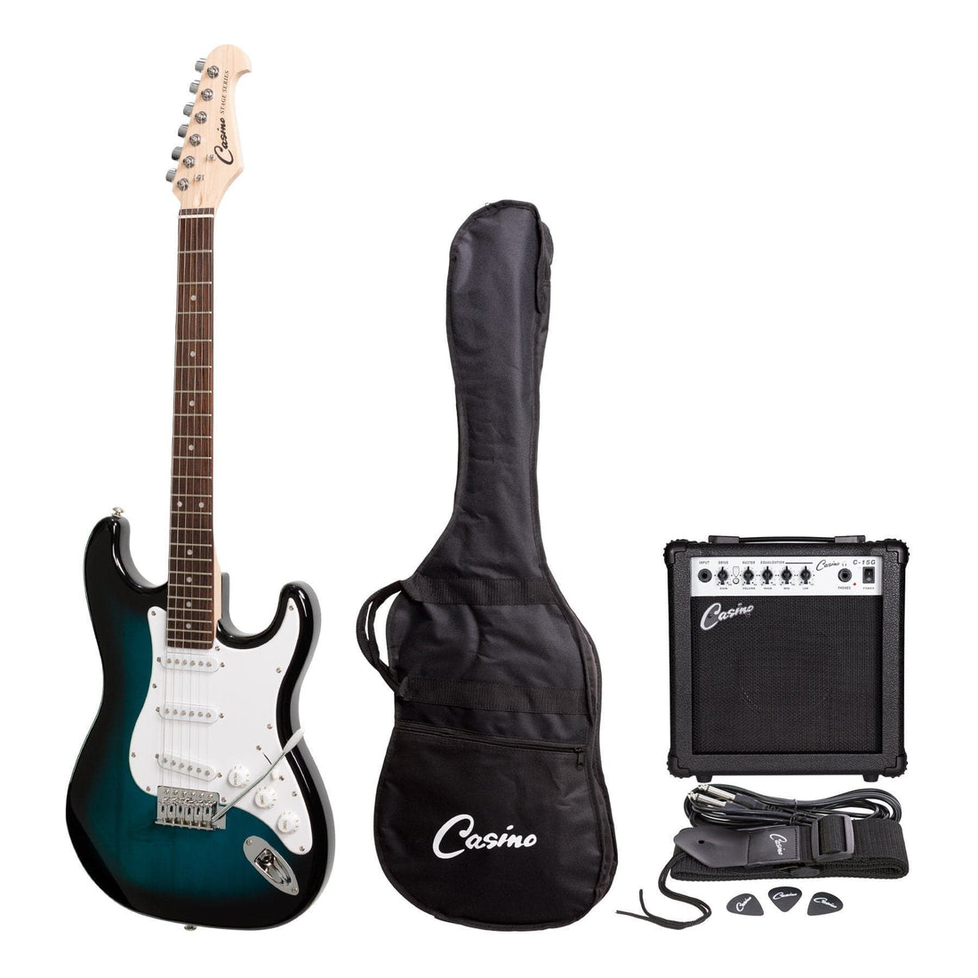 Casino ST-Style Electric Guitar and 15 Watt Amplifier Pack (Blue Sunburst) - GIG Guitars