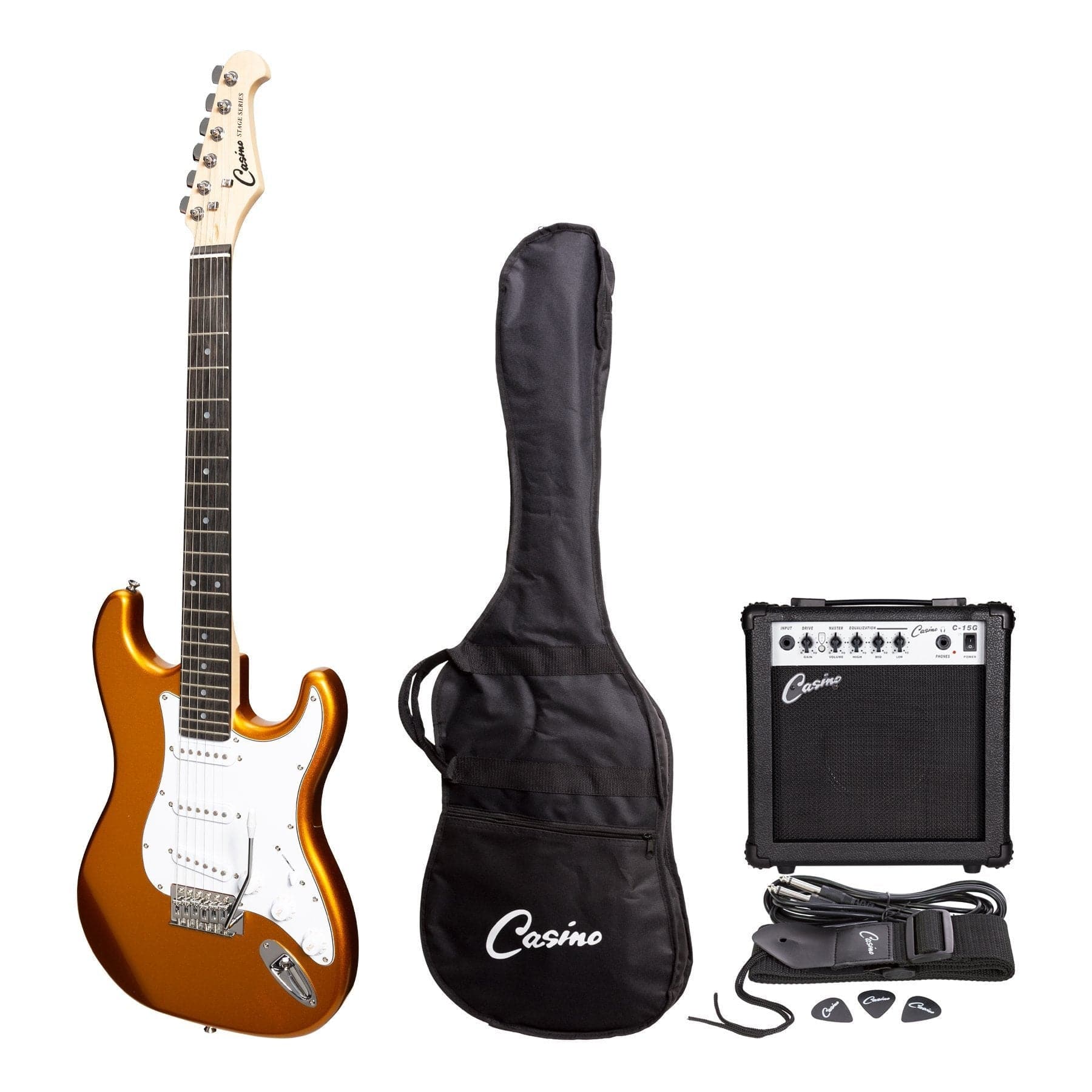 Casino ST-Style Electric Guitar and 15 Watt Amplifier Pack (Gold Metallic) - GIG Guitars