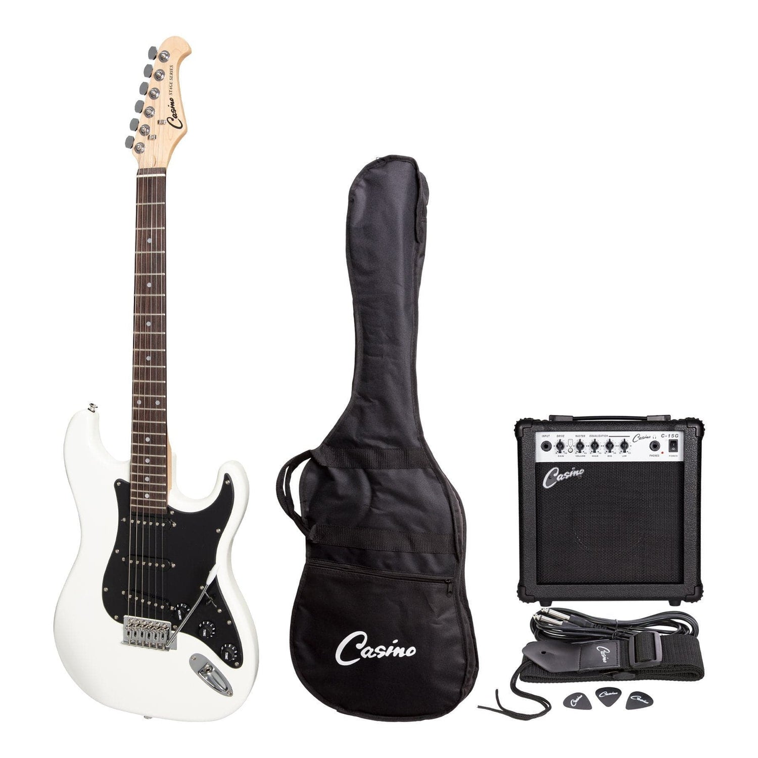 Casino ST-Style Electric Guitar and 15 Watt Amplifier Pack (White) - GIG Guitars