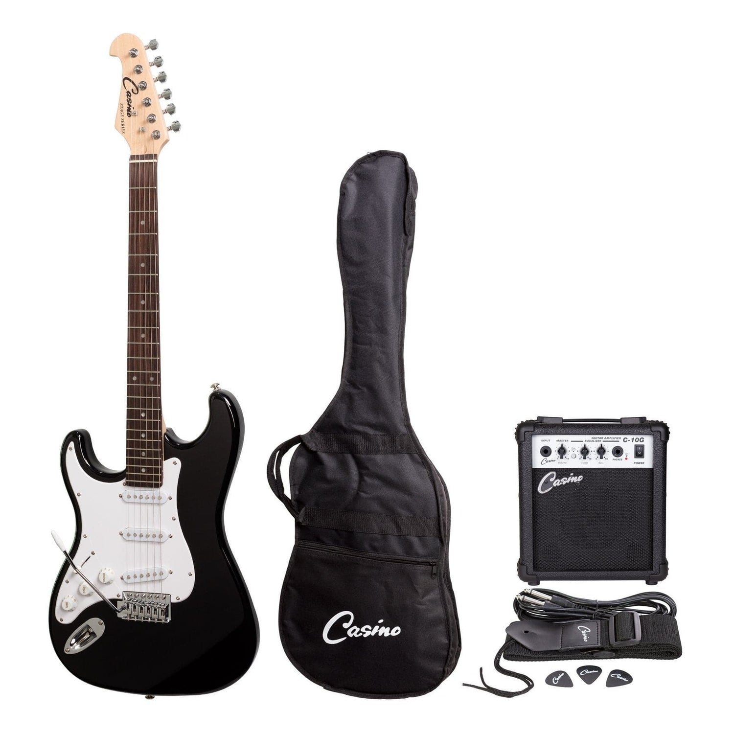 Casino ST-Style Left Handed Electric Guitar and 10 Watt Amplifier Pack (Black) - GIG Guitars