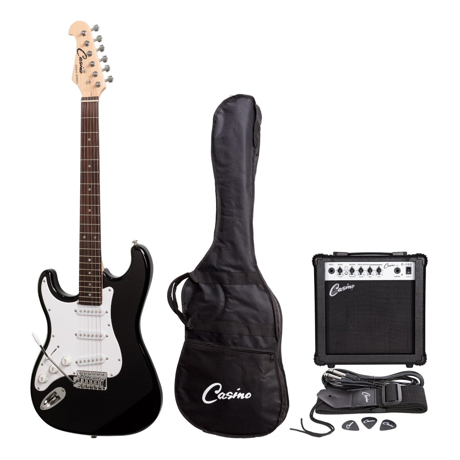 Casino ST-Style Left Handed Electric Guitar and 15 Watt Amplifier Pack (Black) - GIG Guitars