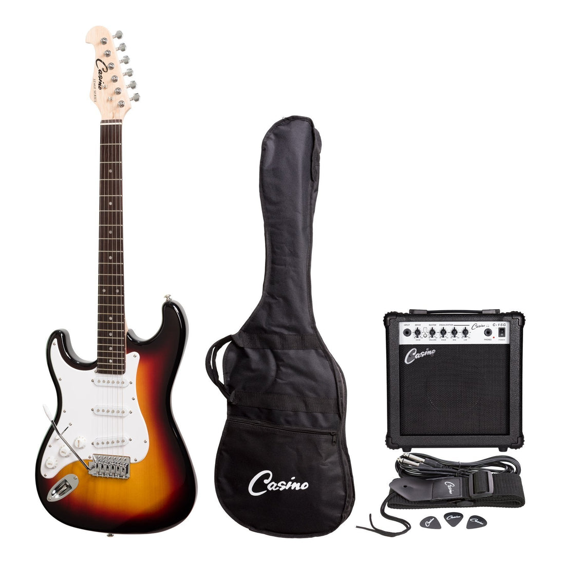 Casino ST-Style Left Handed Electric Guitar and 15 Watt Amplifier Pack (Sunburst) - GIG Guitars