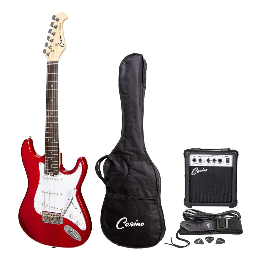 Casino ST-Style Short Scale Electric Guitar and 10 Watt Amplifier Pack (Transparent Wine Red) - GIG Guitars