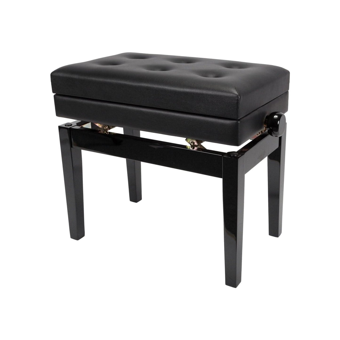 Crown Deluxe Tufted Height Adjustable Piano Stool with Storage Compartment (Black) - GIG Guitars