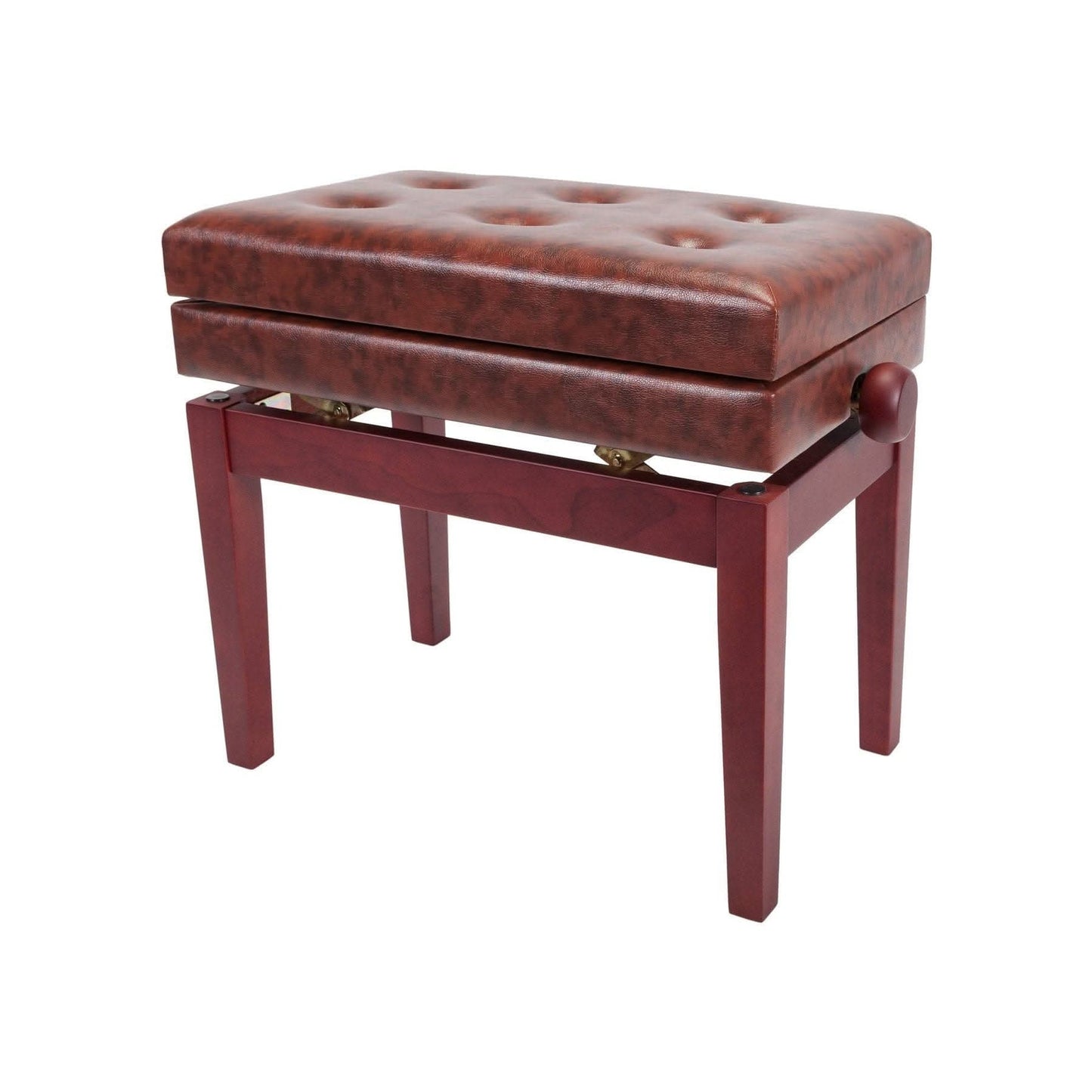 Crown Deluxe Tufted Height Adjustable Piano Stool with Storage Compartment (Mahogany) - GIG Guitars