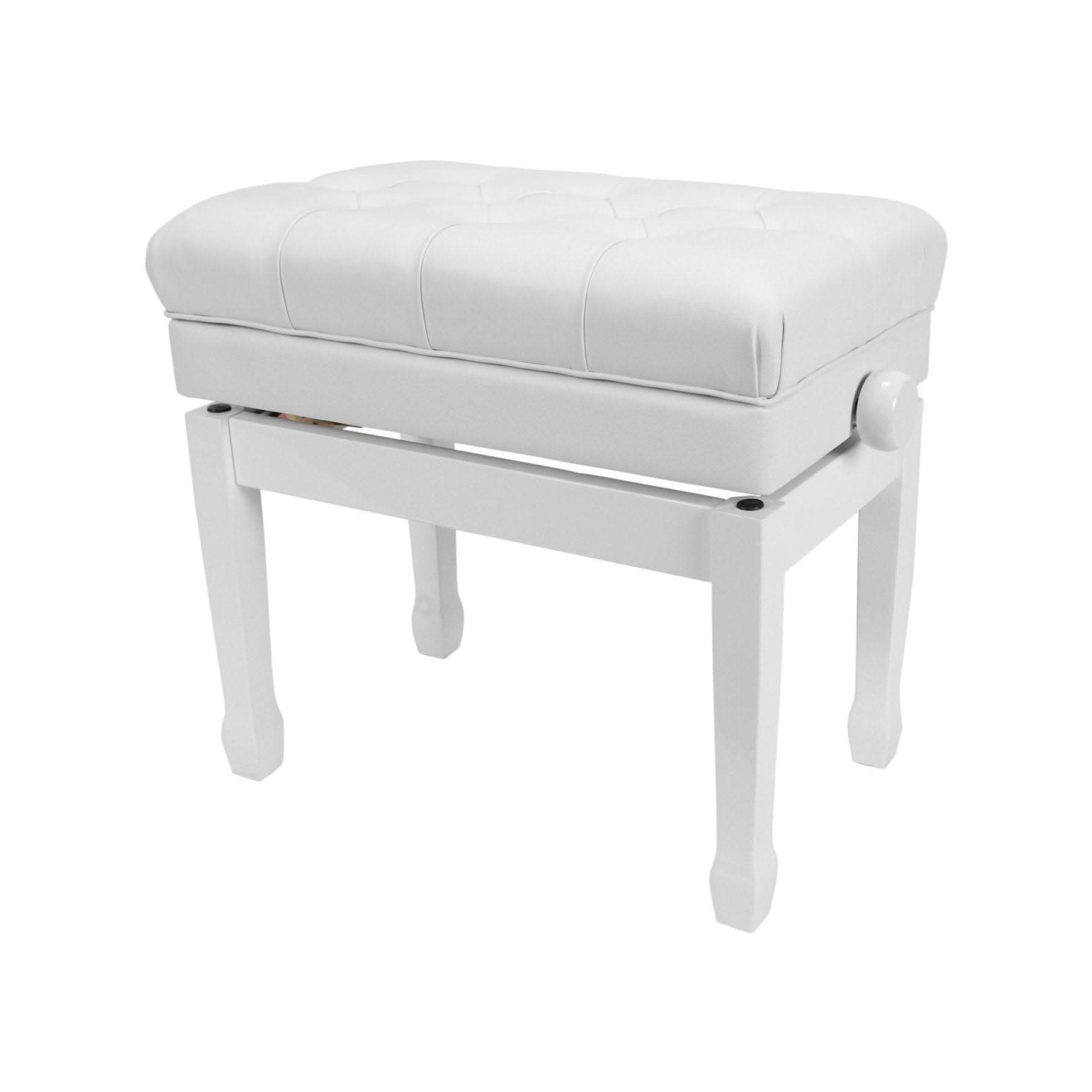 Crown Premium Tufted Double Padded Height Adjustable Piano Stool with Storage Compartment (White) - GIG Guitars