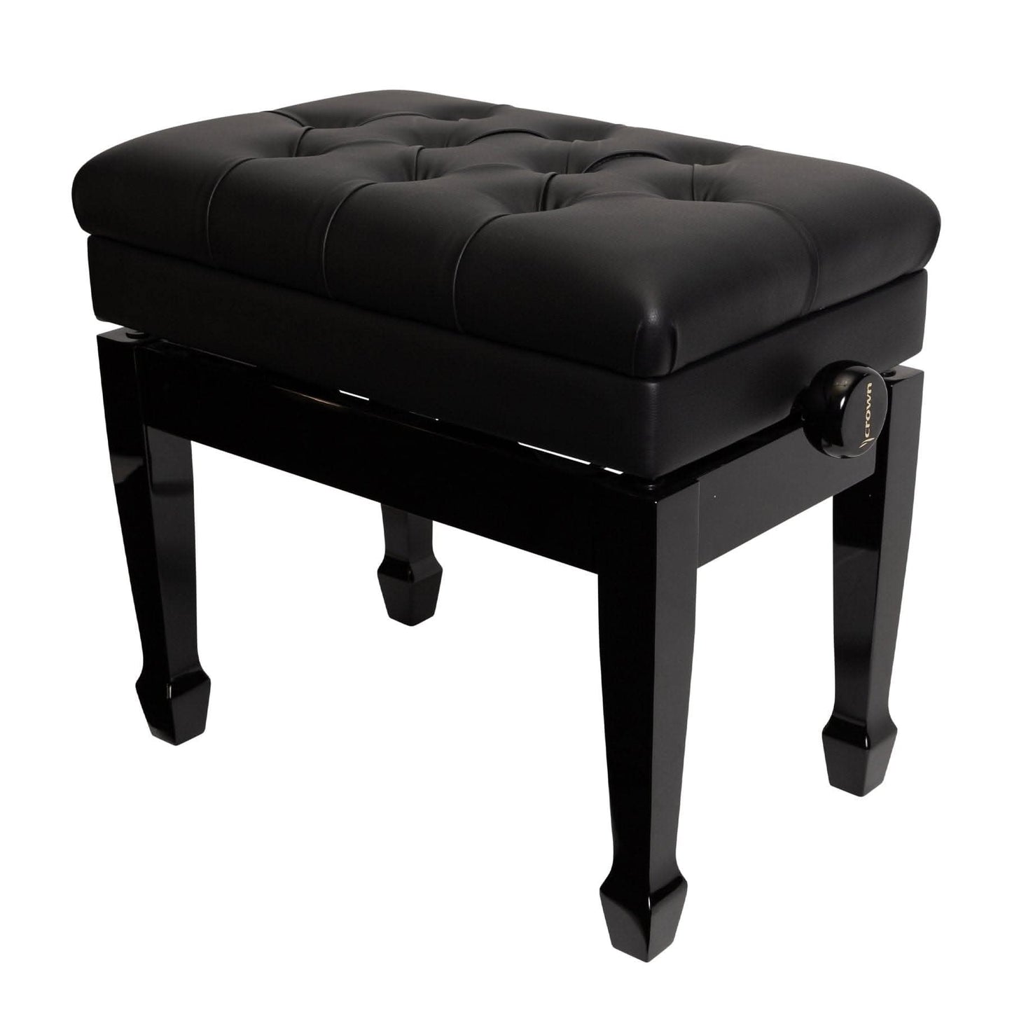 Crown Tufted Height Adjustable Piano Stool with Storage Compartment (Black) - GIG Guitars