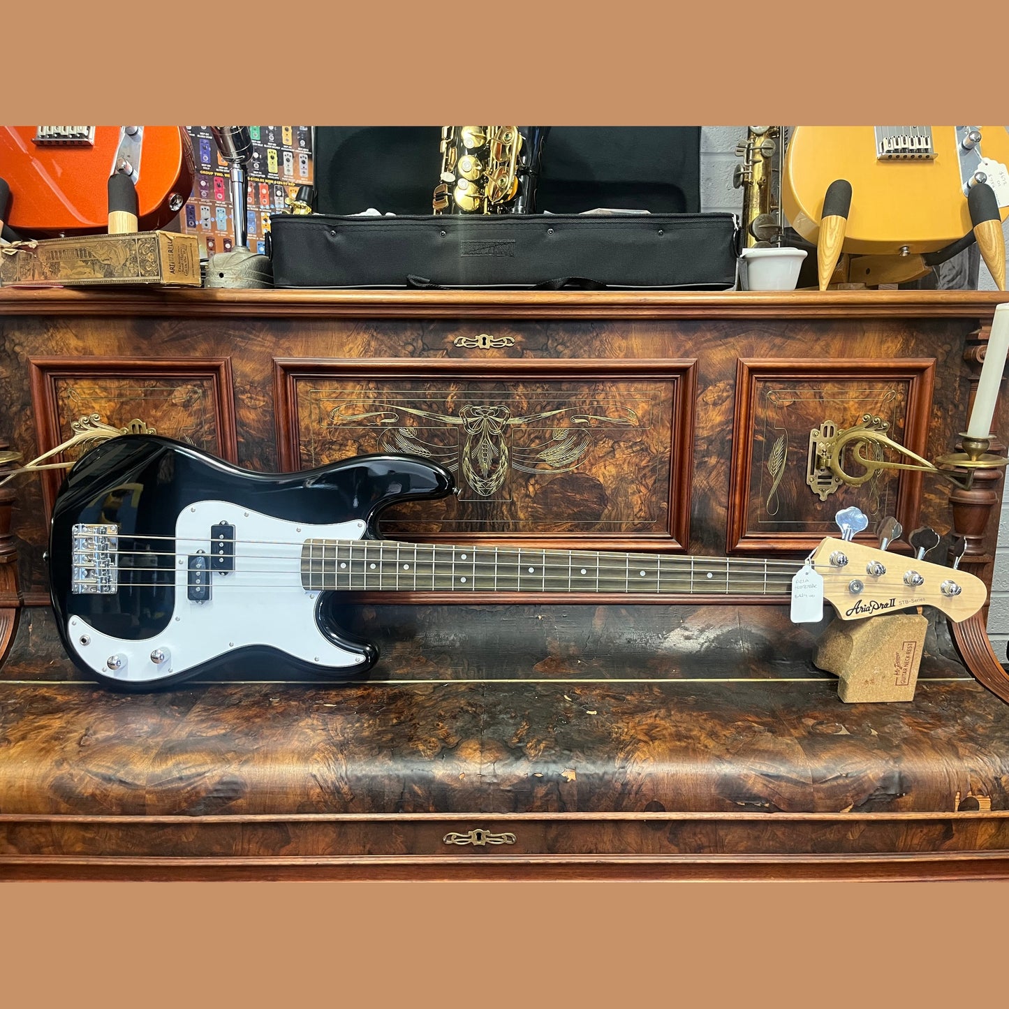 Aria STB-PB Series Electric Bass Guitar in Black + Free Case