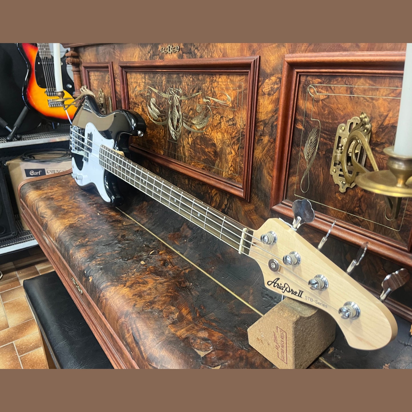 Aria STB-PB Series Electric Bass Guitar in Black + Free Case
