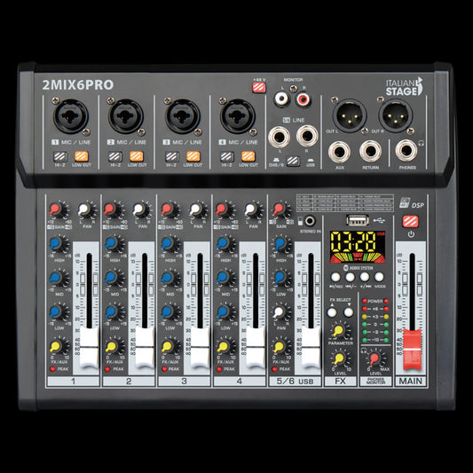 Italian Stage 6-Channel Stereo Audio Mixer with DSP MultiFX