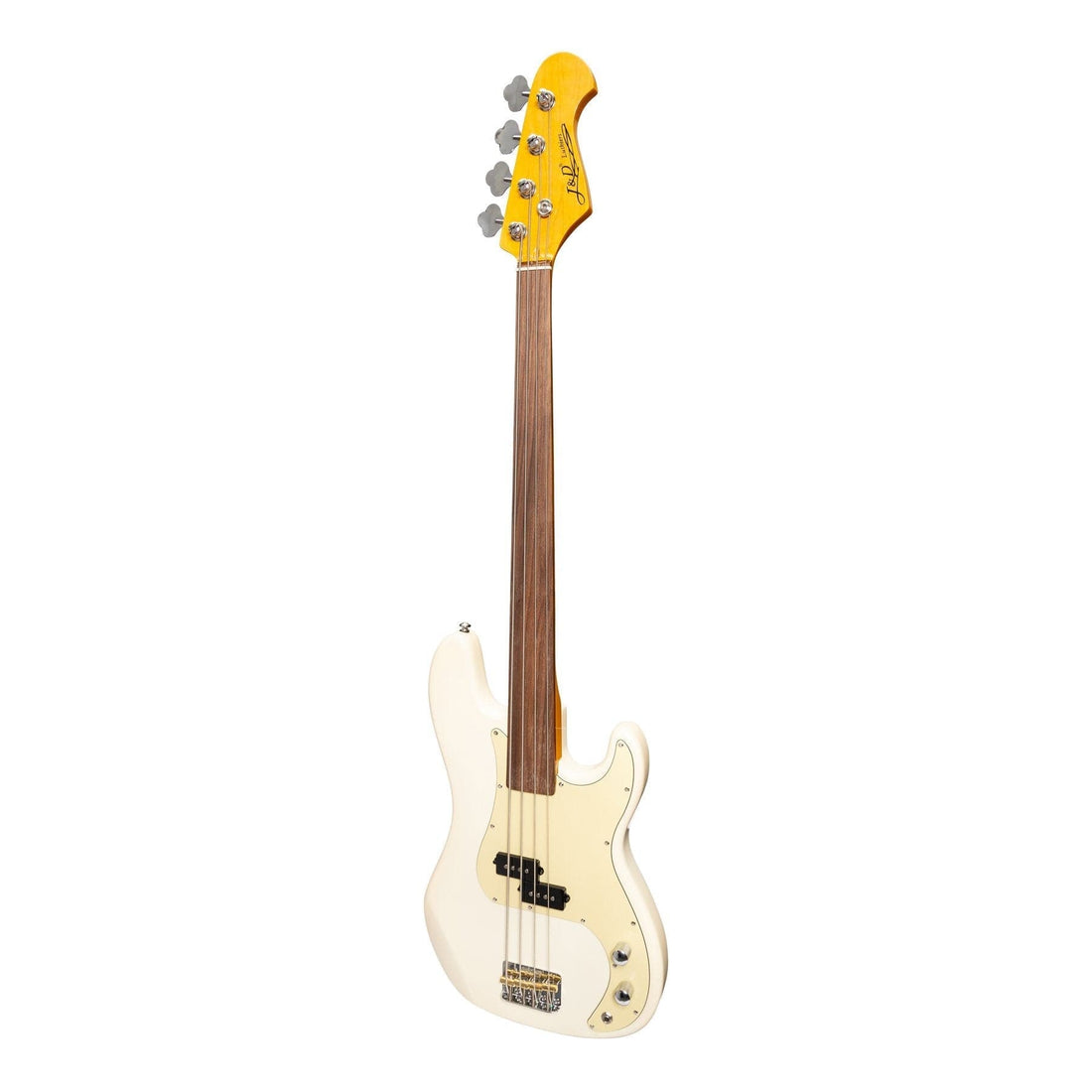 J&amp;D Luthiers 4-String PB-Style Fretless Electric Bass Guitar (Cream)