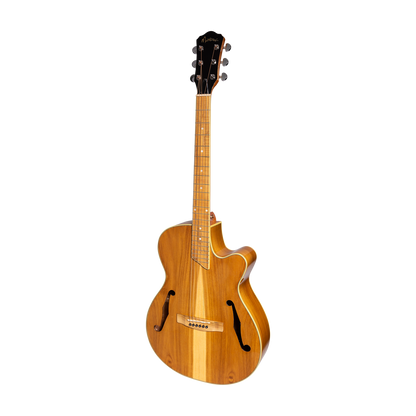 Martinez Jazz Hybrid Acoustic Gloss Small Body Cutaway Guitar (Jati-Teakood)