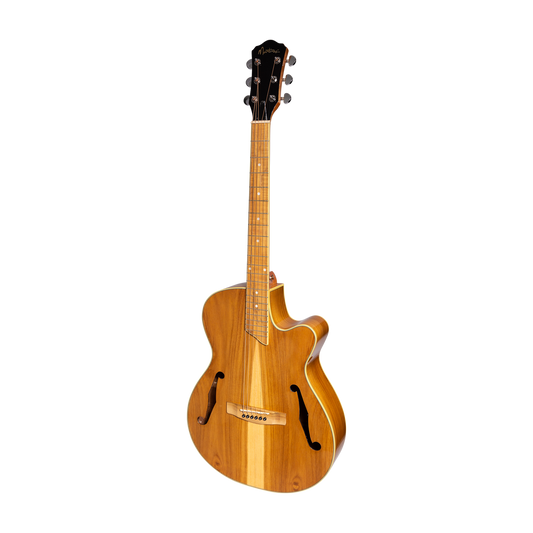 Martinez Jazz Hybrid Acoustic Gloss Small Body Cutaway Guitar (Jati-Teakood)