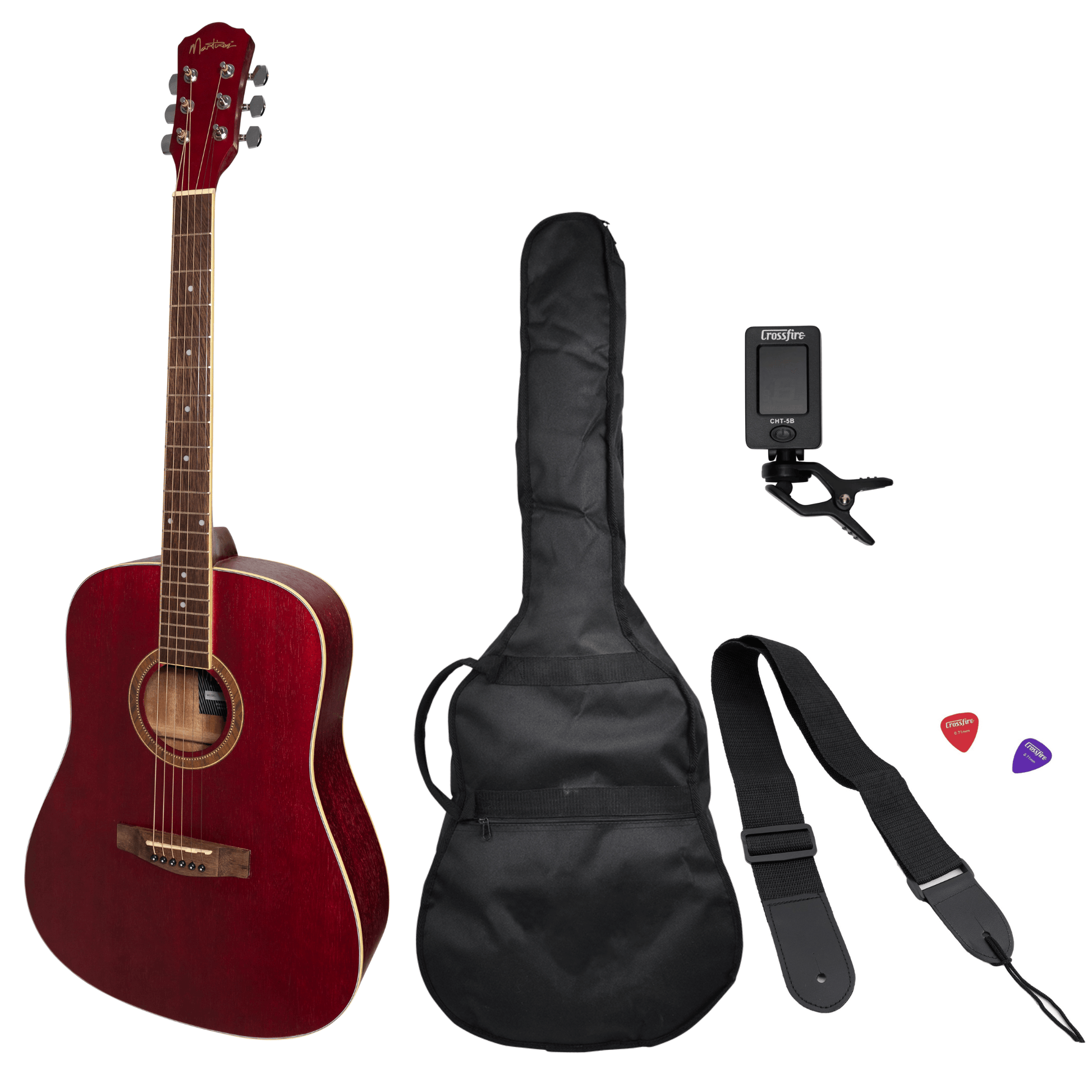 Martinez '41 Series' Dreadnought Acoustic Guitar Pack (Red) - GIG Guitars