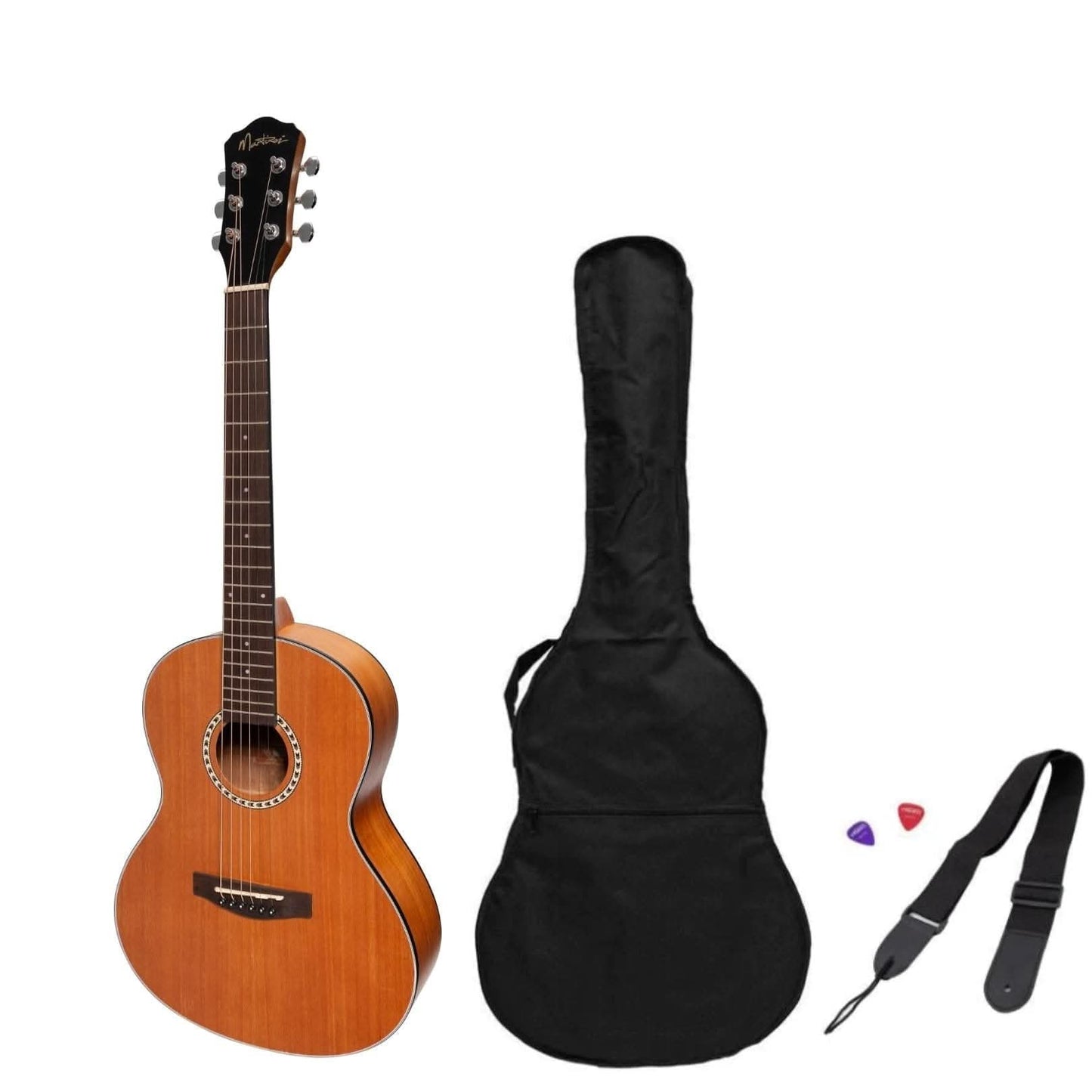 Martinez Acoustic 'Little-Mini' Folk Guitar Pack with Built-In Tuner (Mahogany) - GIG Guitars