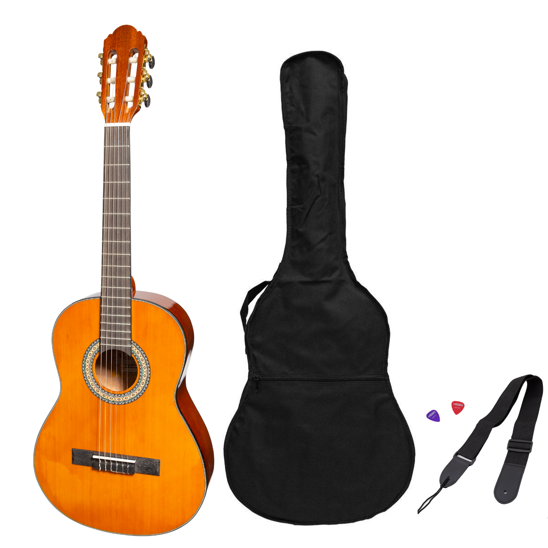 Martinez G-Series 3/4 Size Student Classical Guitar Pack with Built In Tuner (Amber-Gloss) - GIG Guitars