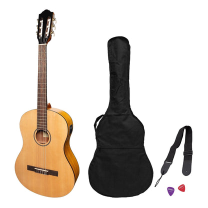 Martinez 'Slim Jim' Left Handed Full Size Student Classical Guitar Pack with Built In Tuner (Spruce/Koa) - GIG Guitars