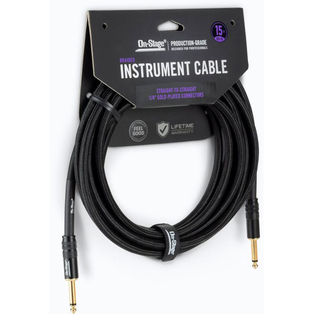 On Stage 15ft Production-Grade Braided Instrument Cable (1/4" Straight - 1/4" Straight)