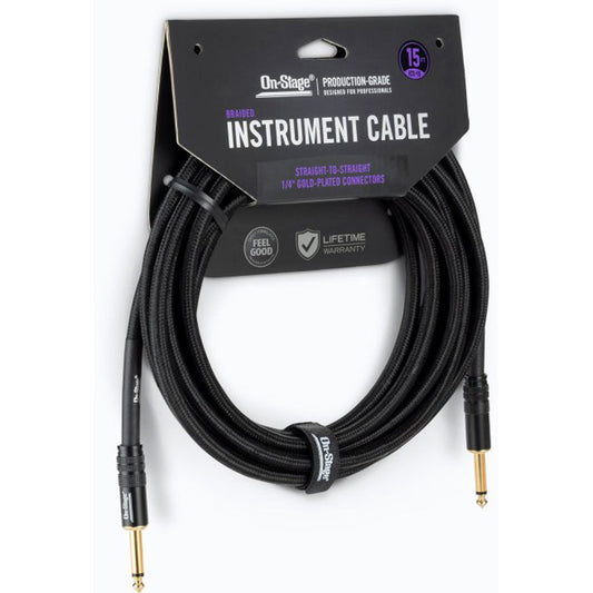 On Stage 15ft Production-Grade Braided Instrument Cable (1/4" Straight - 1/4" Straight)