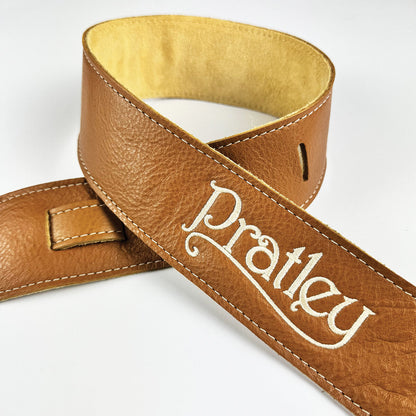 Pratley 2.5" Caramel Leather Strap with Suede Backing and embroidered logo