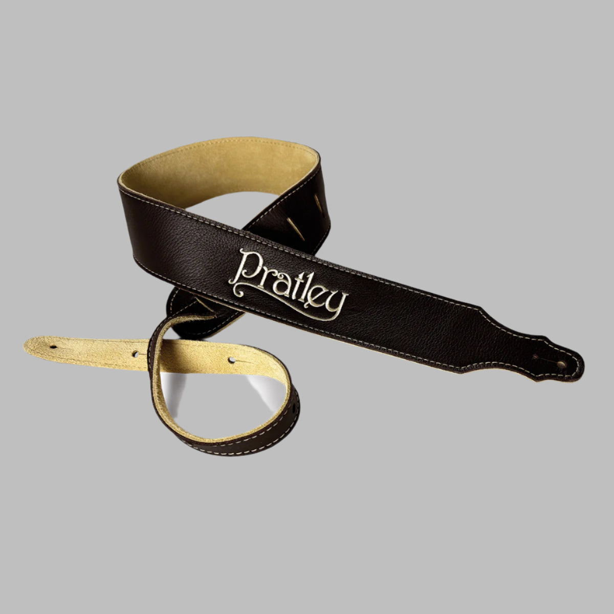 Pratley 2.5" Chocolate Leather Strap with Suede Backing and embroidered logo